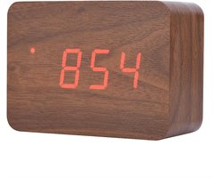 Houten Wekker - Digitale Klok - Nachtkastje Bureau - Spraakgestuurd Licht - 10x6cm - Bruin Rood