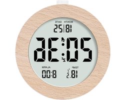 Houten Wekker - Digitale Klok - Nachtkastje Decor - Temperatuur Datum - 10.5 cm Diameter - Houtkleur