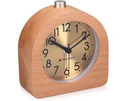 Houten Wekker - Retro Klok - Wakker Worden - Met Snooze - 9.7 x 10 cm - Lichtbruin