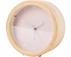 Houten Wekker - Tafelklok - Wakker Worden - Zacht Nachtlampje - 11.8 cm - Roze