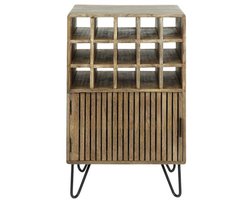 Houten Wijnkast (56x35x90) - Massief Houten Wijn Kast van Mangohout- 15 Vakken en Deur in Moderne Stijl - Luxe Massief Houten Drankkast Modern met Wijnrek - Kast van Massief Mangohout