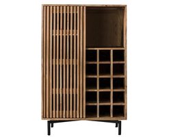 Houten Wijnkast (80x43x122) - Massief Houten Wijn Kast van Acaciahout - 16 Vakken en Schuifdeur in Moderne Stijl - Luxe Massief Houten Drankkast Modern met Wijnrek - Kast van Massief Acaciahout