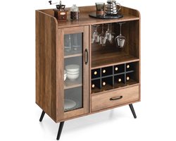 Houten Wijnkast met Glashouders en Opbergruimte - Vintage Barmeubel voor Keuken en Eetkamer