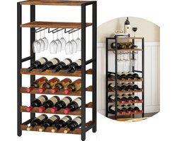 Houten Wijnrek 16 Flessen – Industrieel Bruin met Metaal Frame – 60×30×120 cm – IN-HOMEXL Paradiso