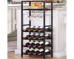 Houten Wijnrek 16 Flessen – Zwart Industrieel Design met Metaal Frame – 60×30×120 cm – IN-HOMEXL Paradiso