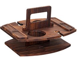 Houten wijnrek - draagbare picknicktafel - opvouwbaar wijnrek - praktische picknick essentiële mini picknicktafel, geschikt voor koken, strandvissen, donkerbruin.
