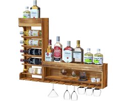 Houten wijnrek en whiskey rek - vintage wandbar voor bars en keukens