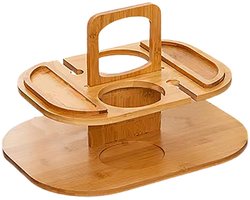 Houten Wijnrek & Opvouwbare Picknicktafel - Draagbare Mini Tafel met Glashouder voor Buiten, Geschikt voor Picknick, Camping, Strand, Visuitjes en Feestjes (Geel)