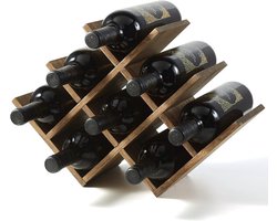 Houten wijnrek voor 8 flessen met 3 verdiepingen en glazenrek