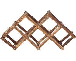 Houten wijnrek voor thuis - Opvouwbare wijnkast voor kast, toonbank of bar - Wijnstandaard en fles houder - Wijnplank in geroosterde kleur.