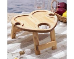 Houten Wijntafel - Picknick Tafel - Buiten Genieten - Met Glazen Houders - 35 x 35 cm - Bruin