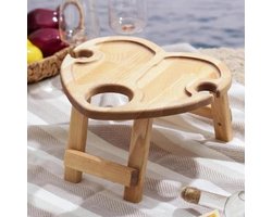 Houten Wijntafel - Picknick Tafel - Outdoor Genieten - Met Glazen Houders - 35 x 35 cm - Bruin