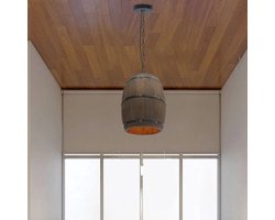 Houten Wijnvat Hanglamp - Vintage Retro Kroonluchter - Zwart - 90 Cm Verstelbare Ketting - E27