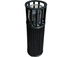 Houten Windlicht Lantaarn Zwart incl. Kaars Ø 15 cm x 39 cm