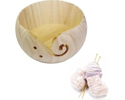 Houten wol kom met draadopening en gaten voor breien en haken - Handgemaakte bamboe wol kom - Wol kom voor handwerken en decoratie in huis