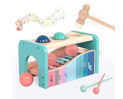 Houten xylofoon ballen - Slaapbank speelgoed - Muzikale ontwikkeling - Multifunctioneel speelplezier - 24 x 14 x 135 cm - Multicolor