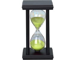Houten Zandloper - Timer Klok - Koken en Spellen - Handgeblazen Glas - 5 Minuten - Zwart Groen