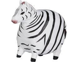 Houten zebra beeldje - Afrikaans dier sculptuur - Safari decoratie - Handgesneden massief hout - 8 cm - Zwart en Wit