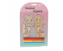 Houten Zeemeermin Knutselset: 2 Figuren om te Schilderen met Stiften