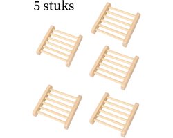 Houten Zeepbakje - 5 stuks - 8.5x8.5 cm - Naturel - Afwaterend - Zeepschaal - Badkamer Organizer