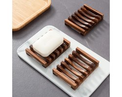 Houten zeepbakje voor de douche, set van 3, zelflozende zeephouder voor de badkamer, zeepbesparende schaal, zeepstandaard voor zelfgemaakte zeep