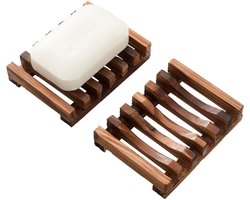 Houten zeepbakje voor onder de douche - Set van 2 zeepbakjes - Zelfafvoerende zeepbakje voor in de badkamer - Bewaarbakje voor zelfgemaakte, natuurlijke zeep
