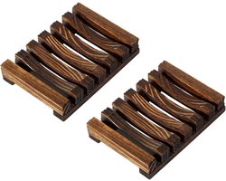 Houten Zeepbakjes - Natuurlijke Houders - Zeep Droog Houden - Handgemaakt Robuust - 11 x 8 cm - Donkerbruin