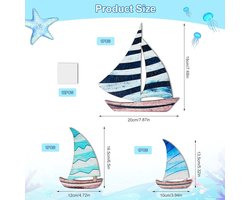 Houten zeilboot wanddecoratie - maritieme stijl - set van 3 - blauw - hout