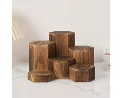 Houten Zeshoekig Displayrek 6-delig – Sieraden & Accessoires Organizer – Bruin Kubus Opbergrek – Stapelbaar – Stijlvol Cadeau-idee