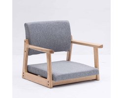 Houten Zitstoel - Lage stoel - Ontspannen Zitten - Ergonomisch kantelontwerp - Met armleuning - Donkergrijs