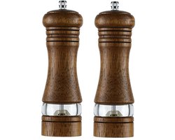 Houten Zout- en Pepermolen Set – 2 stuks, 16,7cm, Handmatige Molens met Acryl Venster, Verstelbaar Keramisch Maalwerk, Duurzaam en Stijlvol Keukengerei
