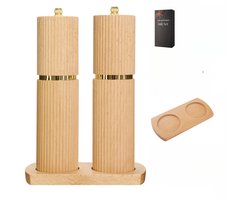 Houten zout- en pepermolenset, navulbare zout- en pepermolen, verstelbare maalgraad, beukenhouten pepermolen, zout- en peperstrooier, bijpassend dienblad - een ideaal cadeau.