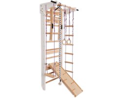 Houten Zweedse Ladder - Klimwand Trainingsapparaat - Thuis Fitness - Geïntegreerde Parallelle Stangen - 115B x 220H cm - Wit