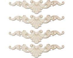 Houtgesneden applicaties - Decoratieve onlays - Meubels decoreren - Ingewikkeld gesneden detail - 4 stuks 20x5 cm - Wit