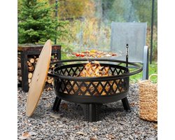 Houtgestookte 38 inch vuurplaats voor buiten met grill en metalen deksel