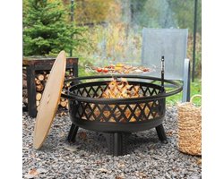 Houtgestookte 38 inch vuurplaats voor buiten met grill en metalen deksel