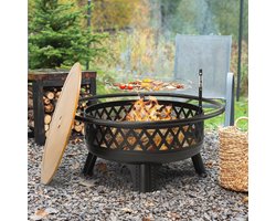 Houtgestookte 38 inch vuurplaats voor buiten met grill en metalen deksel