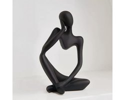 Houthars Abstract Beeld Sculptuur en Beeldjes Moderne Decoratie Modern voor Woonkamer, Unieke Denker Stijl en Abstract Hol Ontwerp, voor Thuis Kantoor Tafelblad, Theekamer, Zwart Links