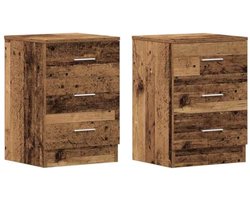 Houtkleurige Bedside Tafel Set van 2 - 38x35x55 cm - Carved Design