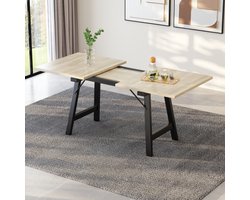 houtkleurige telescopte eettafel 140/180x80 cm, telescooplengte tot 180 cm, eettafel in natuurlijke kleur, moderne, eenvoudige stijl, hoogwaardige legersupport, geschikt voor 4-6 personen, natuur