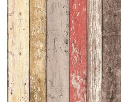 HOUTLOOK BEHANG | Industrieel - rood beige bruin geel - A.S. Création Elements