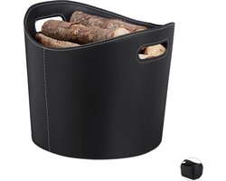Houtmand kunstleer - 17 liter - handgrepen - haardhout - zwart
