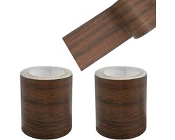Houtnerf Reparatie Tape - 8cm x 4.57m - Zelfklevende Decoratiefolie & Meubelsticker - Houtnerf Sticker voor Meubels & Vloer - Realistische Houtlook - Waterbestendig - Donkerbruin - 2 Rollen