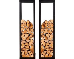 Houtrek – Houtopslag – Brandhoutrek - Haardhout - Opslag – Rek Voor Binnen - en Buiten – Brandhout – Metaal – Zwart - 150x40x25cm