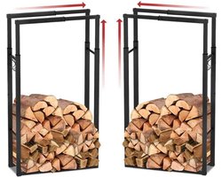 Houtrek – Houtopslag – Verstelbaar in 9 Maten - Brandhoutrek - Haardhout - Opslag – Rek Voor Binnen - en Buiten – Brandhout – Metaal - Zwart