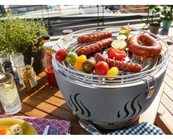 Houtskool BBQ Barbecue Grijs Zwart  - Met Ingebouwde Ventilator - Gemakkelijk barbecueen op Balkon , Terras of tijdens Picknick - Met gratis Draagtas en Batterijen