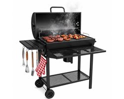 Houtskool BBQ - Smoker Barbecue XL - BBQ met Wielen - 70x37cm Grilloppervlak - Zijpanelen - Zwart