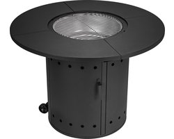 Houtskool vuurtafel ambience zwart rond - vuurplaats, barbecue incl. grillrooster, beschermhoes