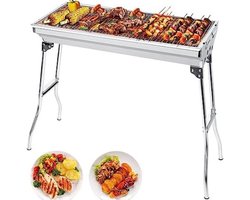 Houtskoolbarbecue - Camping Grill - Opvouwbare Barbecue - Draagbare Houtskoolgrill - Tuinbarbecue - BBQ voor Camping en Picknick - Barbecue op Poten - Roestvrijstalen BBQ - Groot Formaat - Voor 5 tot 10 Personen - 73 x 33 x 71 cm