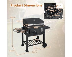 Houtskoolbarbecue – Kolengril – BBQ Grill – Smoker – Barbecue – 1395 cm² Kookoppervlak – 2 Opvouwbare Zijtafels